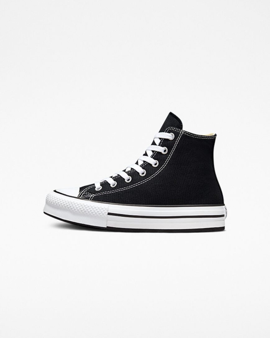 Zapatos Plataforma Converse Chuck Taylor All Star Lift Altas Niña Negras Blancas Negras | PE 0W52L8